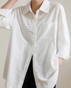 Women's Button-Front Shirt with a Single Chest Pocket - White