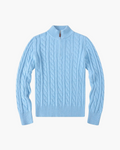 Women's Cable-Knit Half-Zip Jumper with Ribbed Hem - Baby Blue
