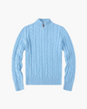 Women's Cable-Knit Half-Zip Jumper with Ribbed Hem - Baby Blue