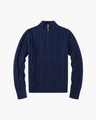 Women's Cable-Knit Half-Zip Jumper with Ribbed Hem - Marine
