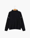 Women's Contrast-Stitch Jumper with Dropped Sleeves - Black