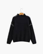 Women's Contrast-Stitch Jumper with Dropped Sleeves - Black
