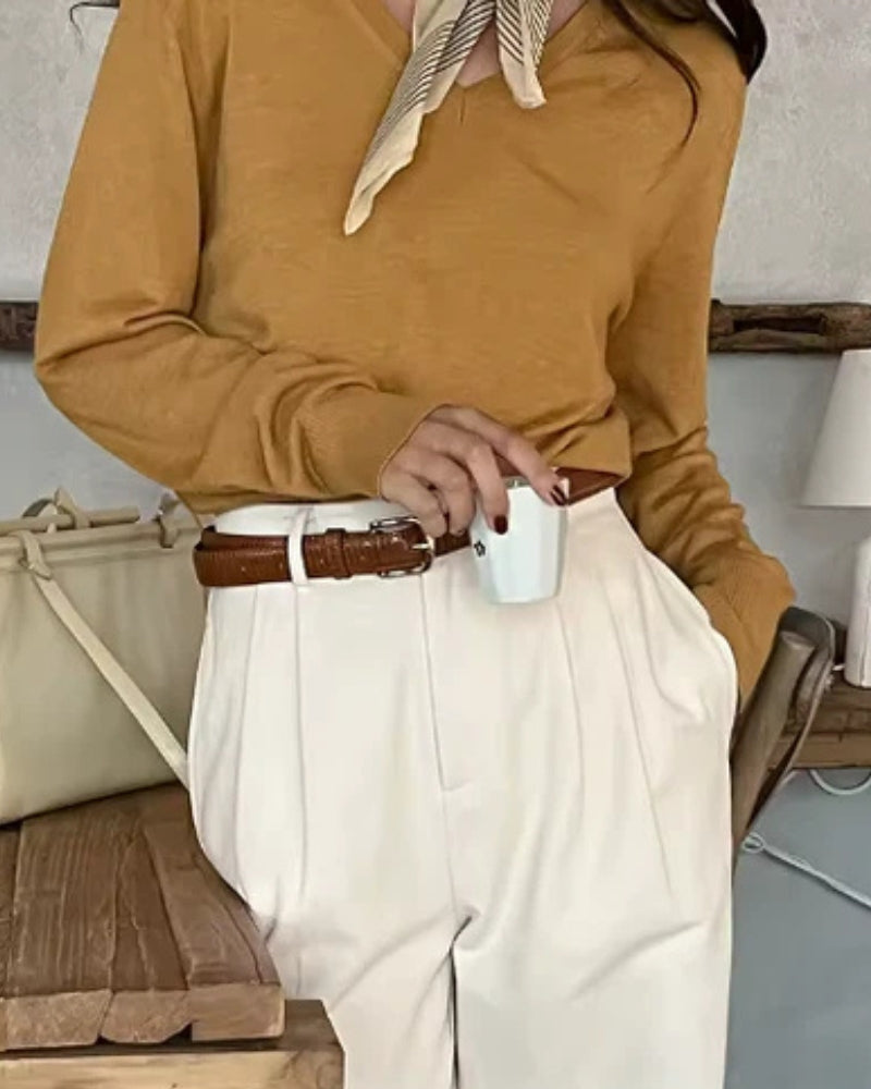 Women's Double-Pleat Trousers with a Wide-Leg Shape - White