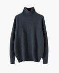 Women's High-Neck Jumper with Dropped Shoulders - Navy