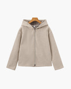 Women's Hooded Zip Jacket with Dropped Shoulders - Beige