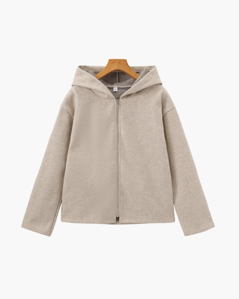 Women's Hooded Zip Jacket with Dropped Shoulders - Beige
