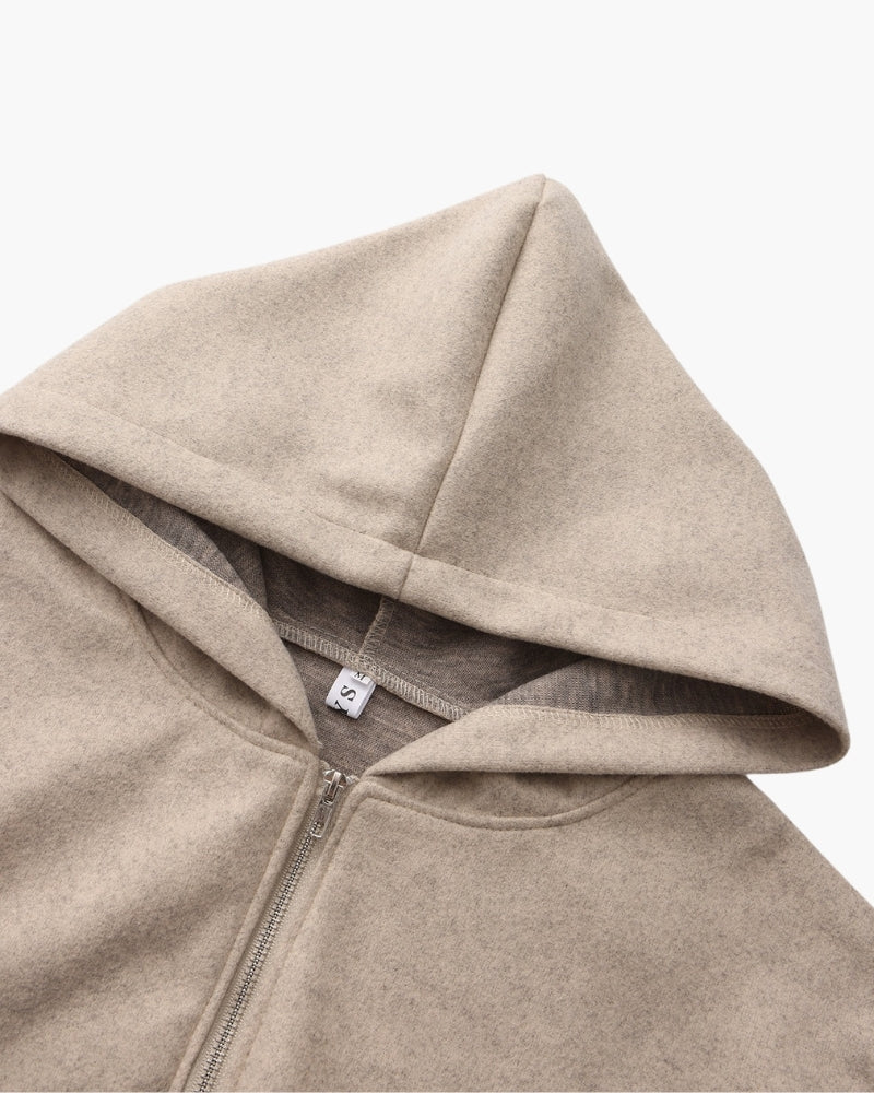 Women's Hooded Zip Jacket with Dropped Shoulders - Beige