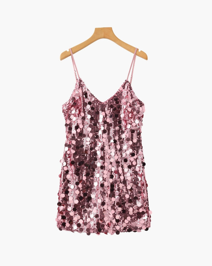 Women's Sequin Mini Dress with Fine Shoulder Straps