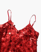 Women's Sequin Mini Dress with Fine Shoulder Straps - Red