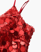 Women's Sequin Mini Dress with Fine Shoulder Straps - Red