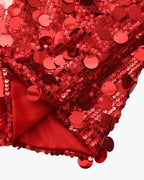 Women's Sequin Mini Dress with Fine Shoulder Straps - Red