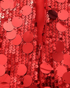 Women's Sequin Mini Dress with Fine Shoulder Straps - Red