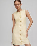 Women's Sleeveless Button-Front Dress with Round Neck - Cream