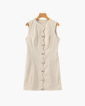 Women's Sleeveless Button-Front Dress with Round Neck - Cream