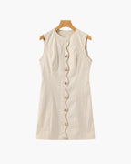 Women's Sleeveless Button-Front Dress with Round Neck - Cream