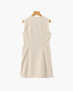 Women's Sleeveless Button-Front Dress with Round Neck - Cream